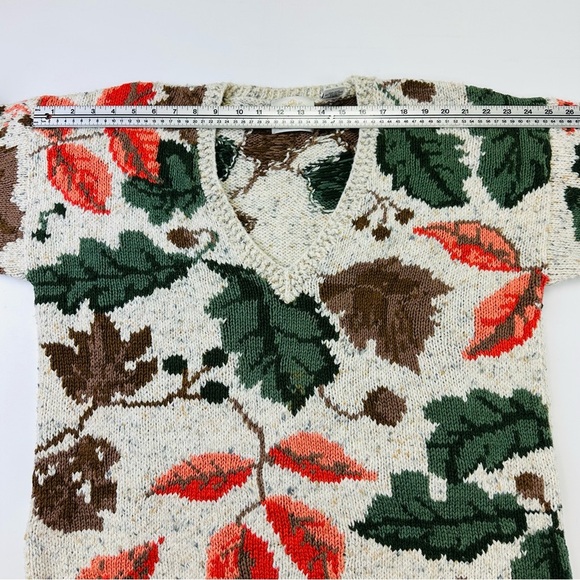 Vintage 90s autumn leaves Oversize Sweater Vneck Womens Medium - Picture 6 of 9